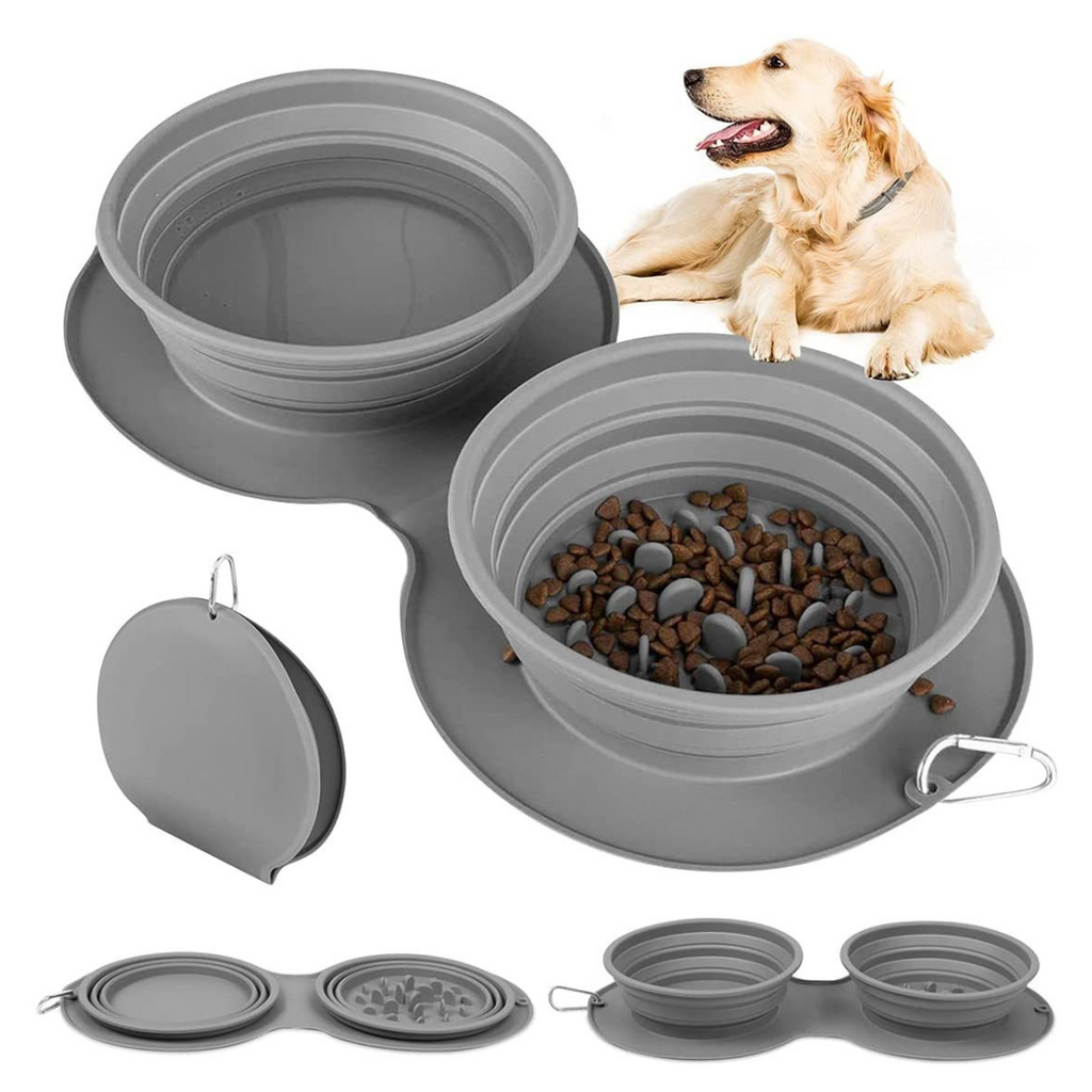 Collapsible silicone slow feeding pet bowl